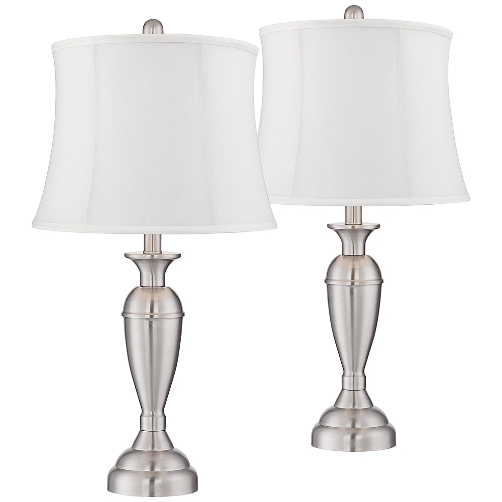Regency Hill Blair 25" Brushed Nickel White Shade Table Lamps Set of 2 - Image 0