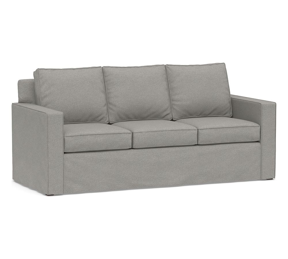 Cameron Square Arm Slipcovered Sofa 86" 3-Seater, Polyester Wrapped Cushions, Performance Heathered Basketweave Platinum - Image 0