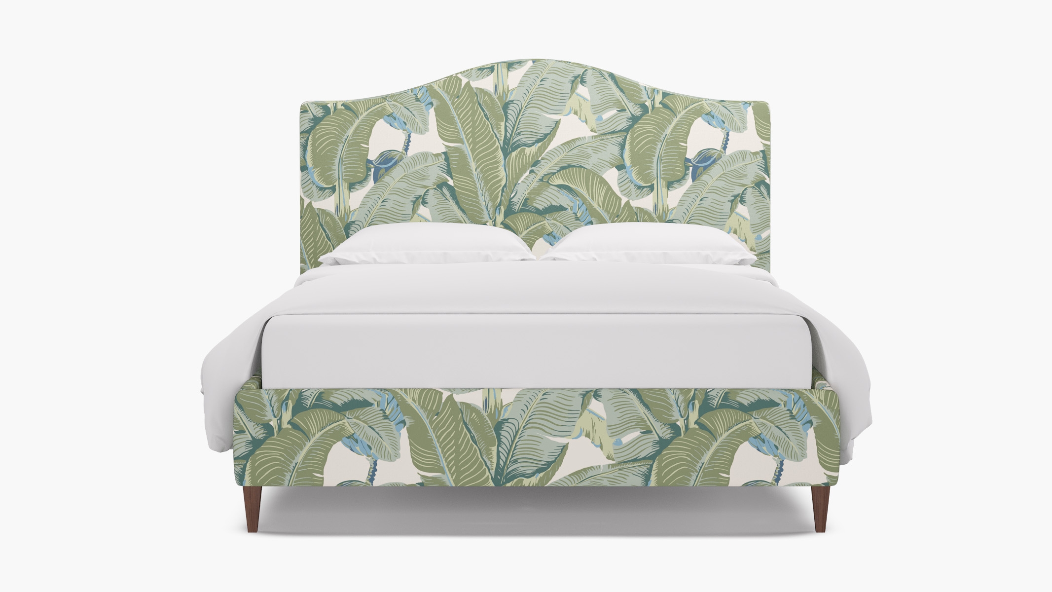 Camelback Bed, Pistachio Martinique®, Walnut Square Tapered Leg, King - Image 0