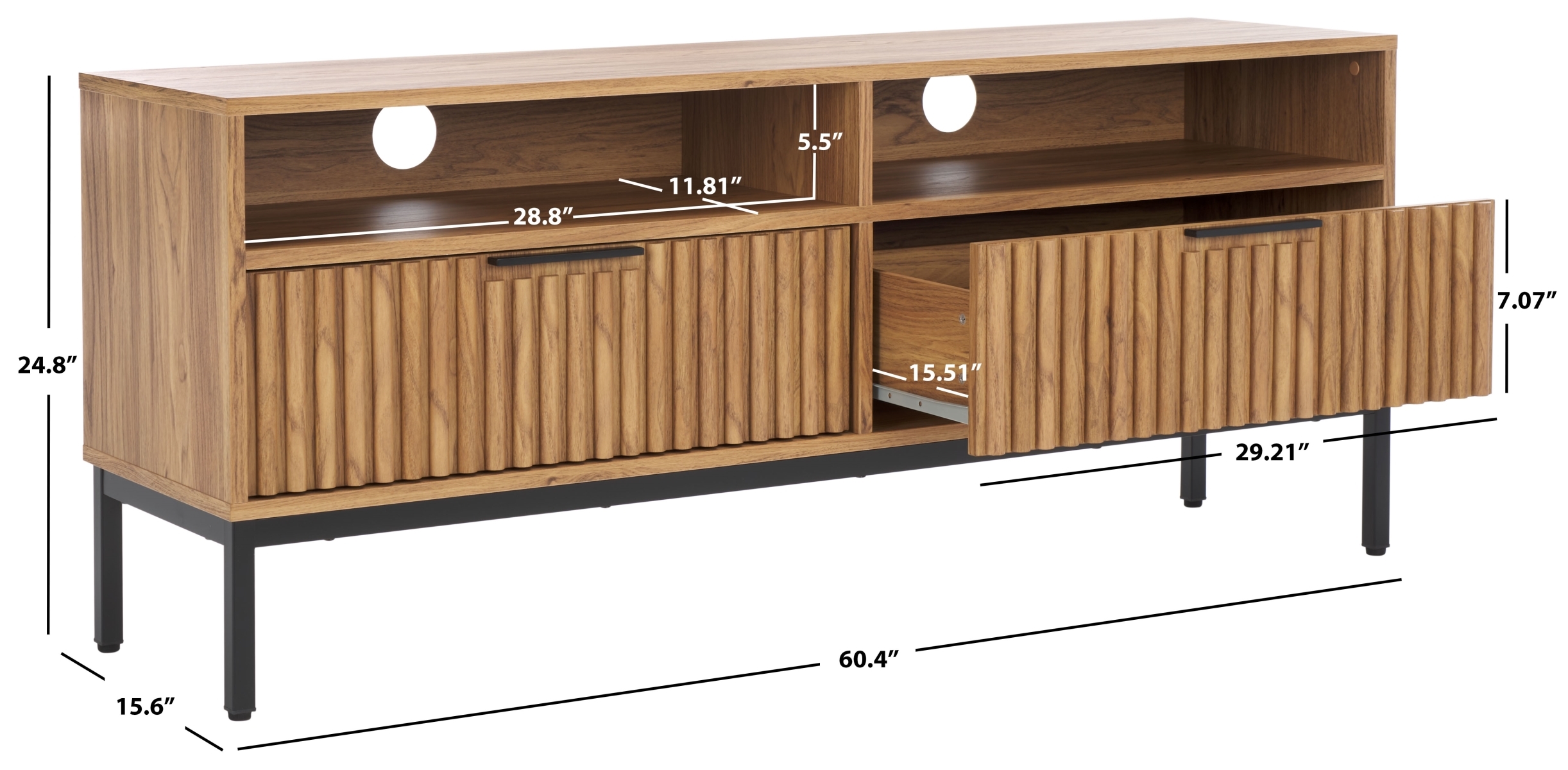 Lylia 2 Drawer 2 Shelf Media Stand - Oak / Black - Safavieh - Image 9