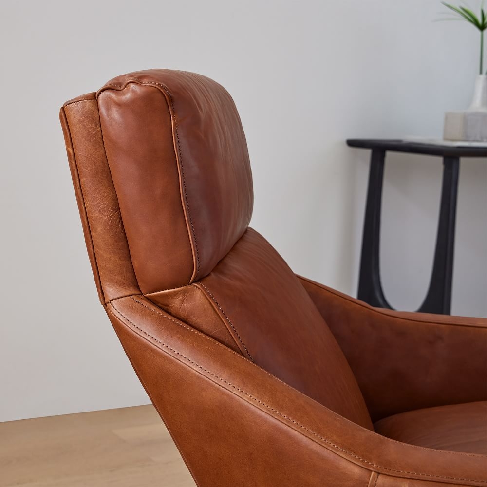 Austin Leather Swivel Armchair & Ottoman Set, Aspen Leather, Chestnut - Image 4
