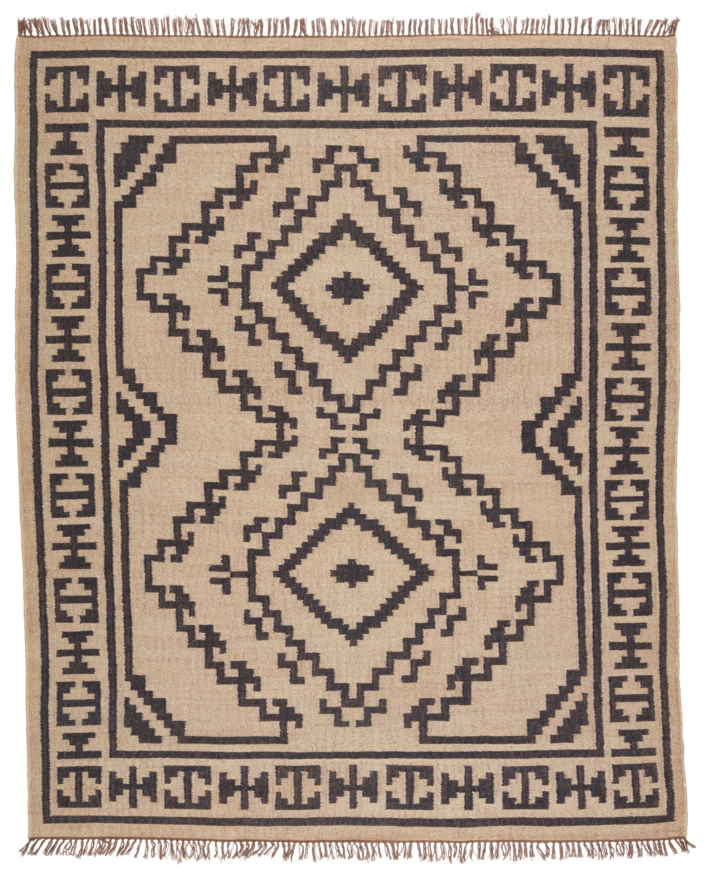 Jaima Handmade Tribal Beige/ Black Area Rug (5'X8') - Image 0