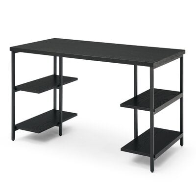 47" Home Office Desk With Shelves On Both Sides, Black - Image 0