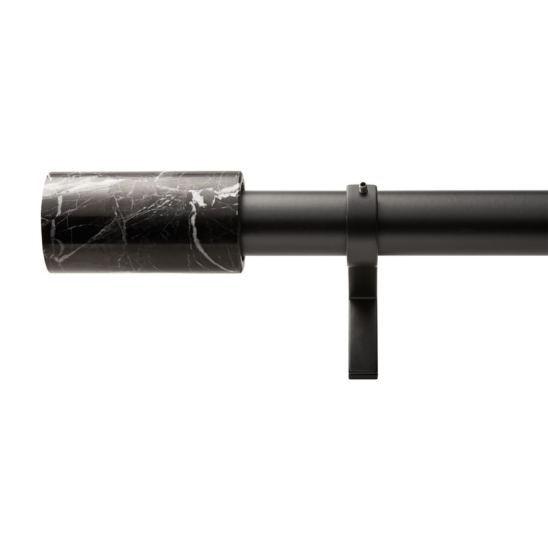 Matte Black with Black Marble Finial Curtain Rod Set 48"-88"x1.25"Dia. - Image 2