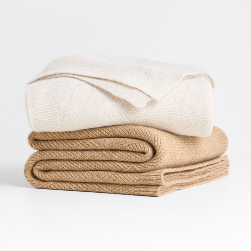 Diamond Knit 70"x55" Camel Tan Throw Blanket - Image 1