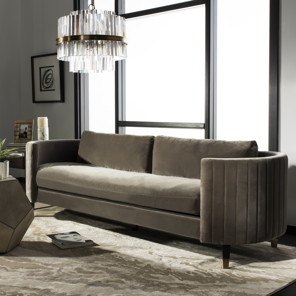 Winford Velvet Sofa - Shale / Black - Safavieh - Image 1