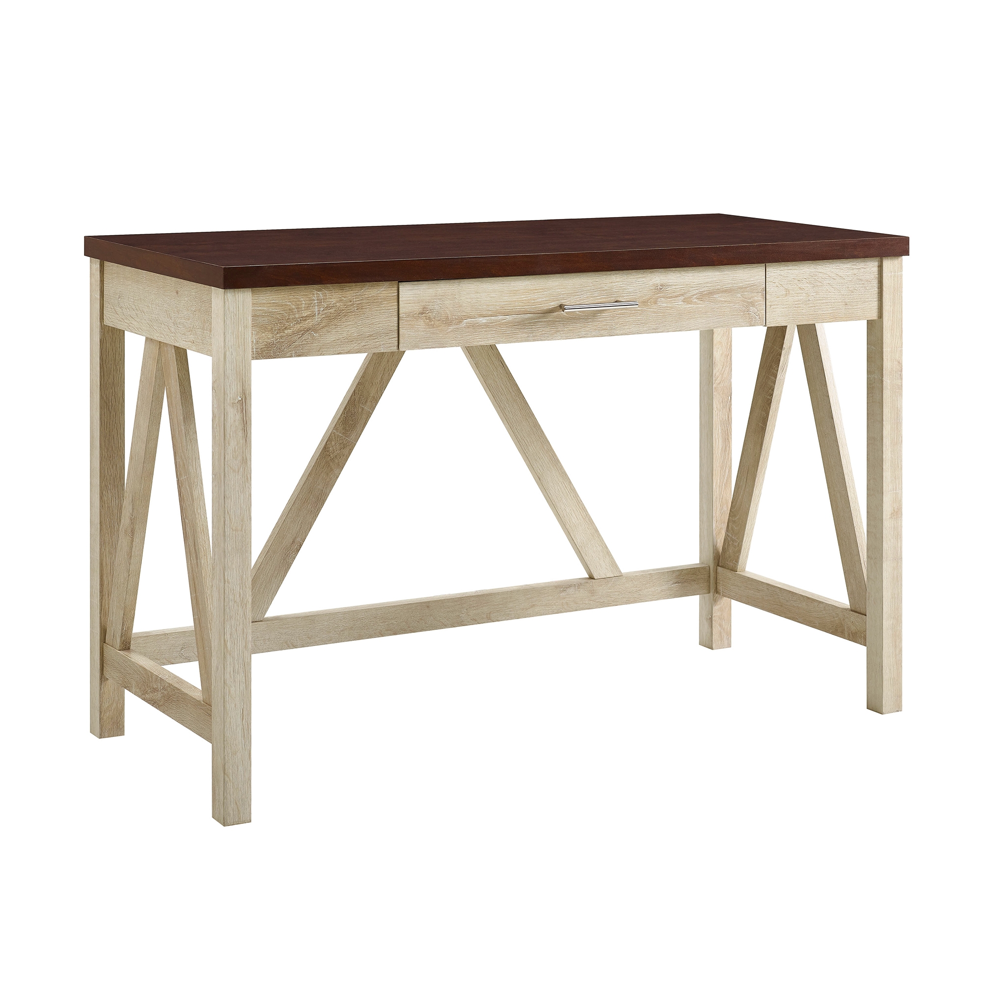 46" A Frame Modern Farmhouse Wood Computer Desk with Drawer - White Oak/Traditional Brown - Image 0