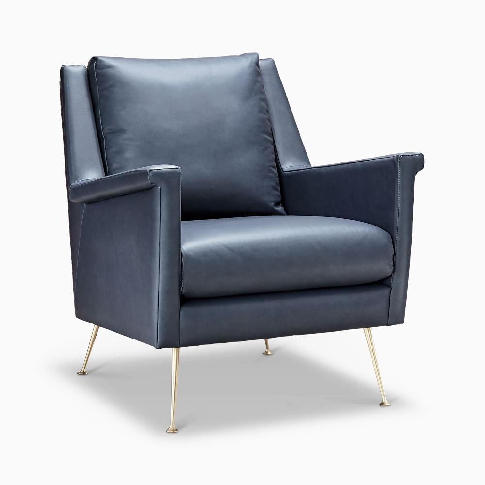 Carlo Midcentury Chair, Poly, Ludlow Leather, Navy, Brass - Image 0