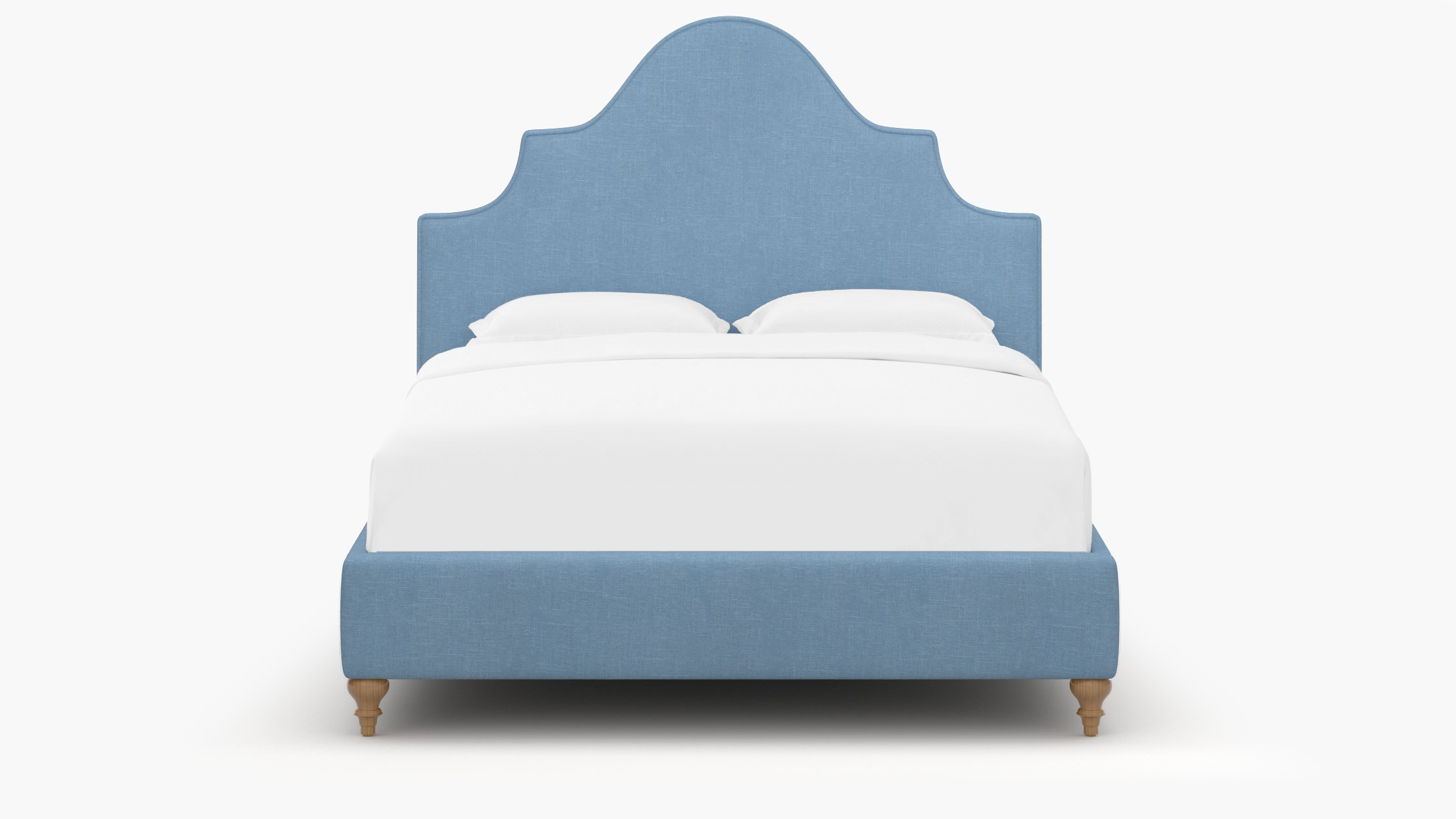 Statement Bed, French Blue Everyday Linen, Natural Traditional Turned Leg, Twin - Image 0