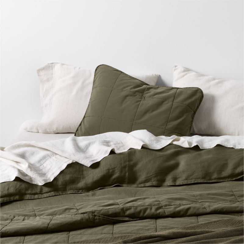Sunwashed Organic Cotton Burnt Green King Quilted Bed Pillow Sham - Image 2