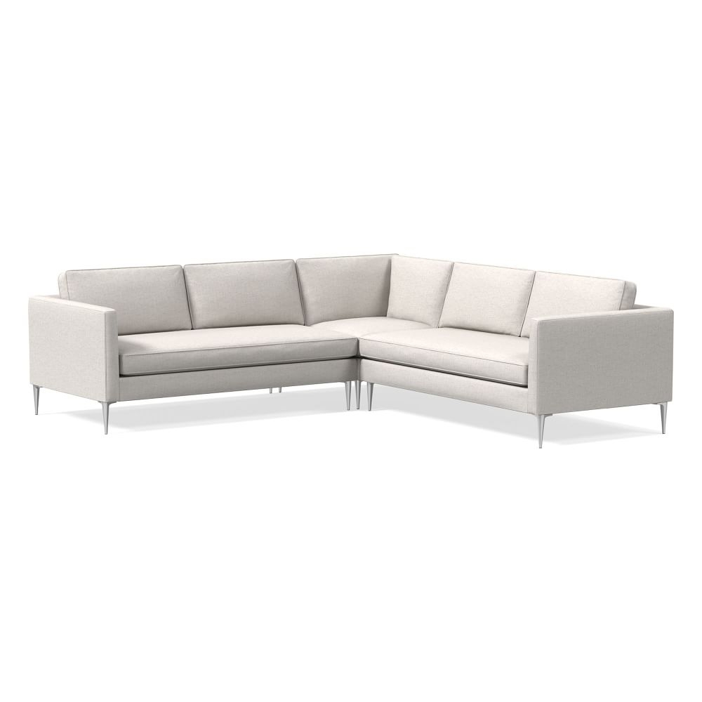 Harris Loft 105" 3-Piece L-Shaped Sectional, Performance Coastal Linen, White, Polished Stainless Steel - Image 0