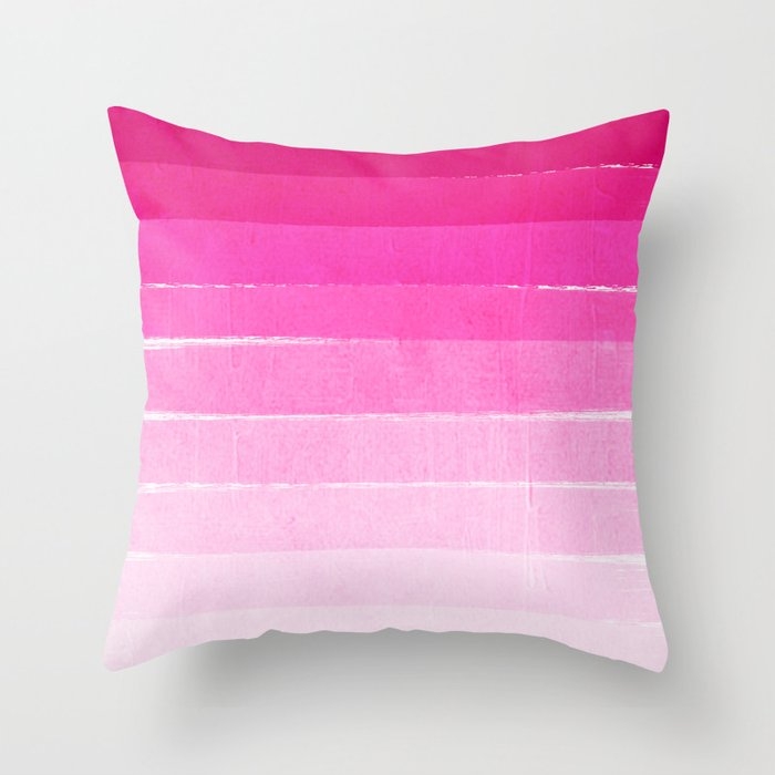 Pink Ombre Brushstroke - Summer, Beach, Cute Trendy, Painterly Art Throw Pillow by Charlottewinter - Cover (20" x 20") With Pillow Insert - Outdoor Pillow - Image 0