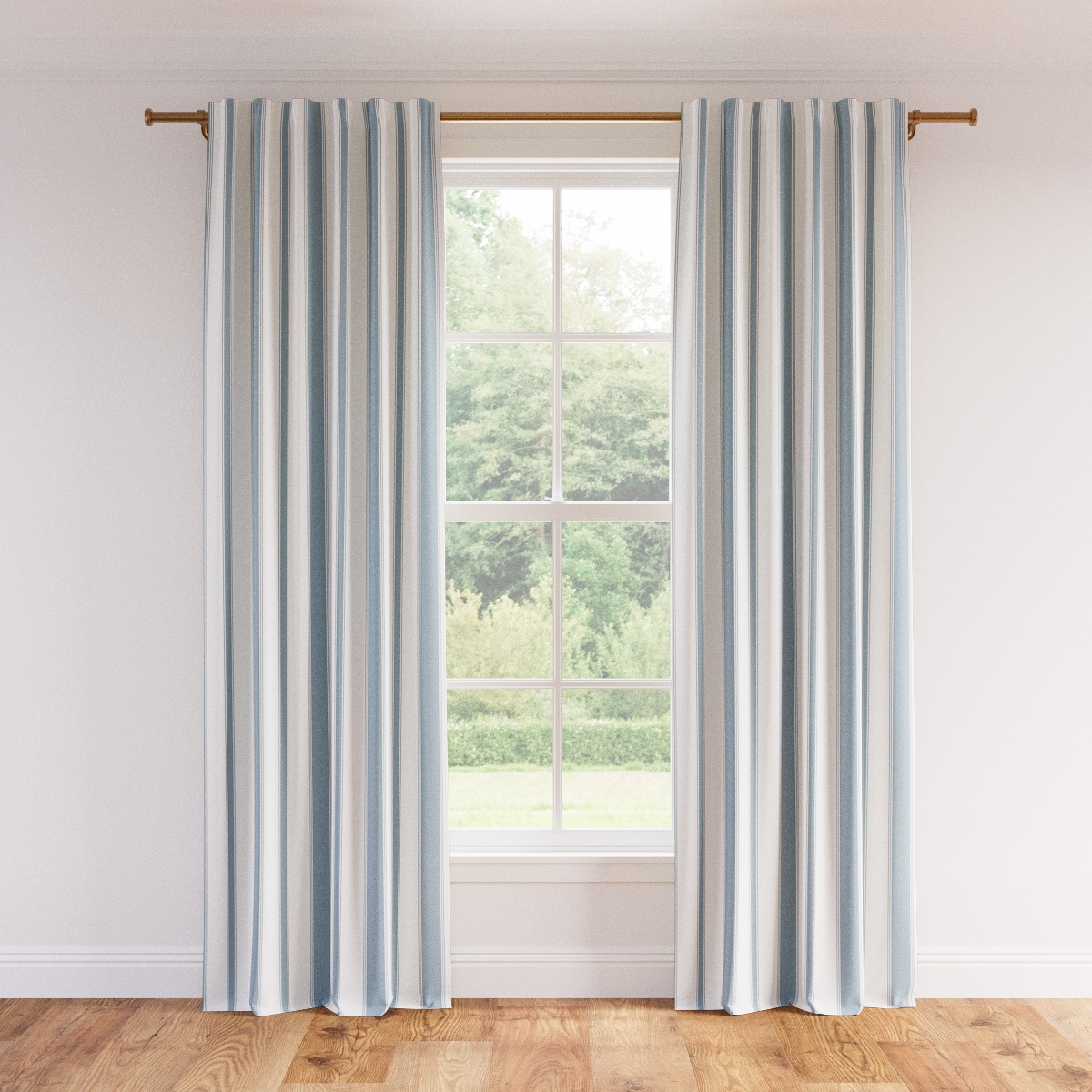 Printed Linen Curtain, French Blue Clarence Stripe, 50" x 108", Blackout - Image 0