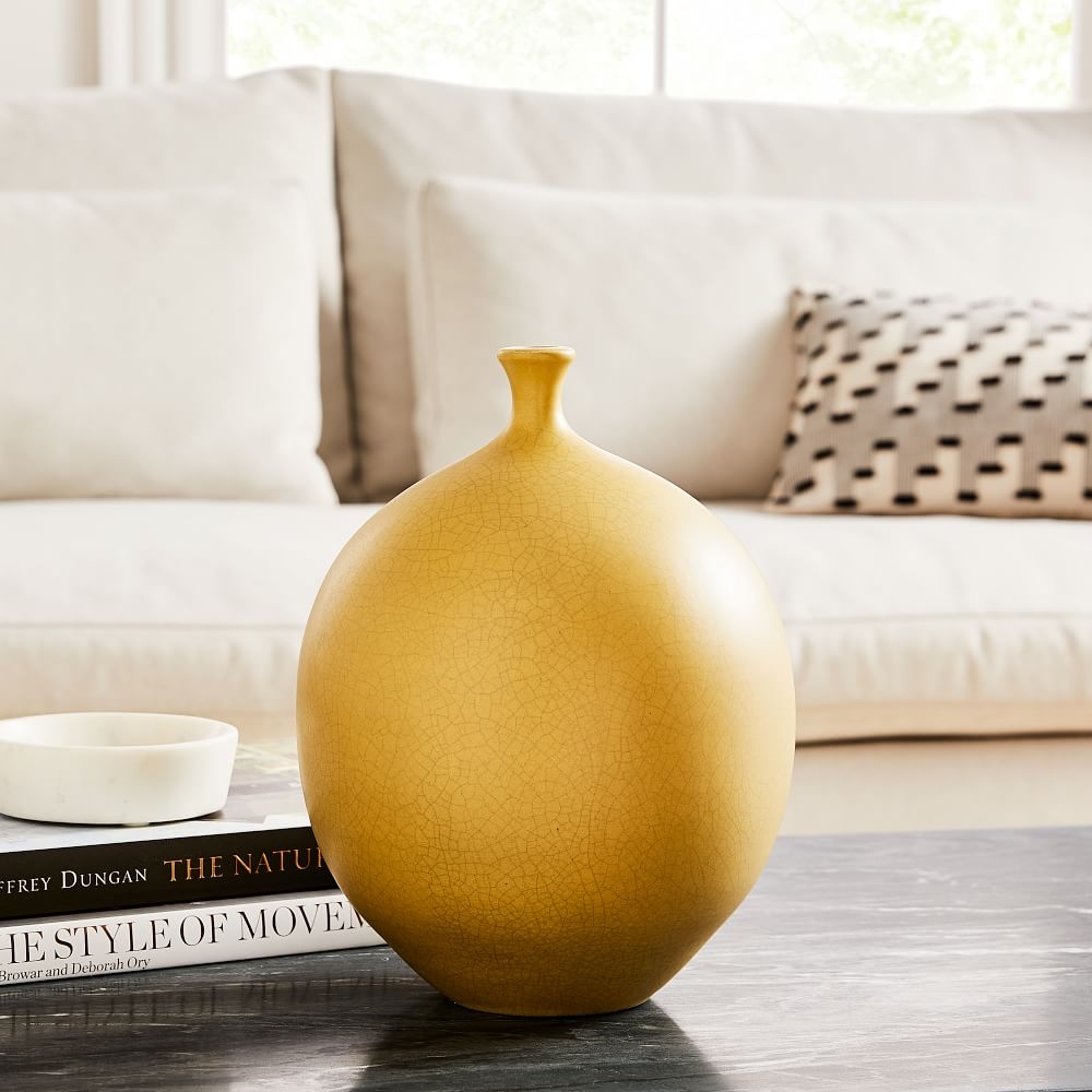 Crackle Glaze Vase, Dijon, Medium Round - Image 0