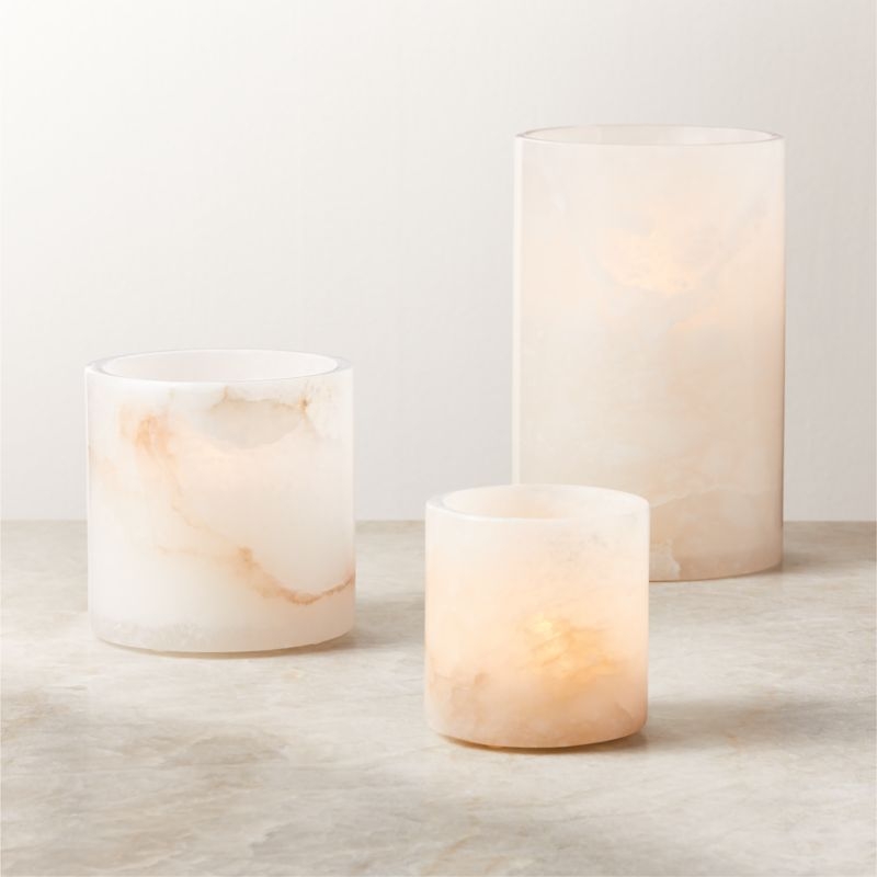 Poe White Alabaster Tealight Candle Holder 3" - Image 1