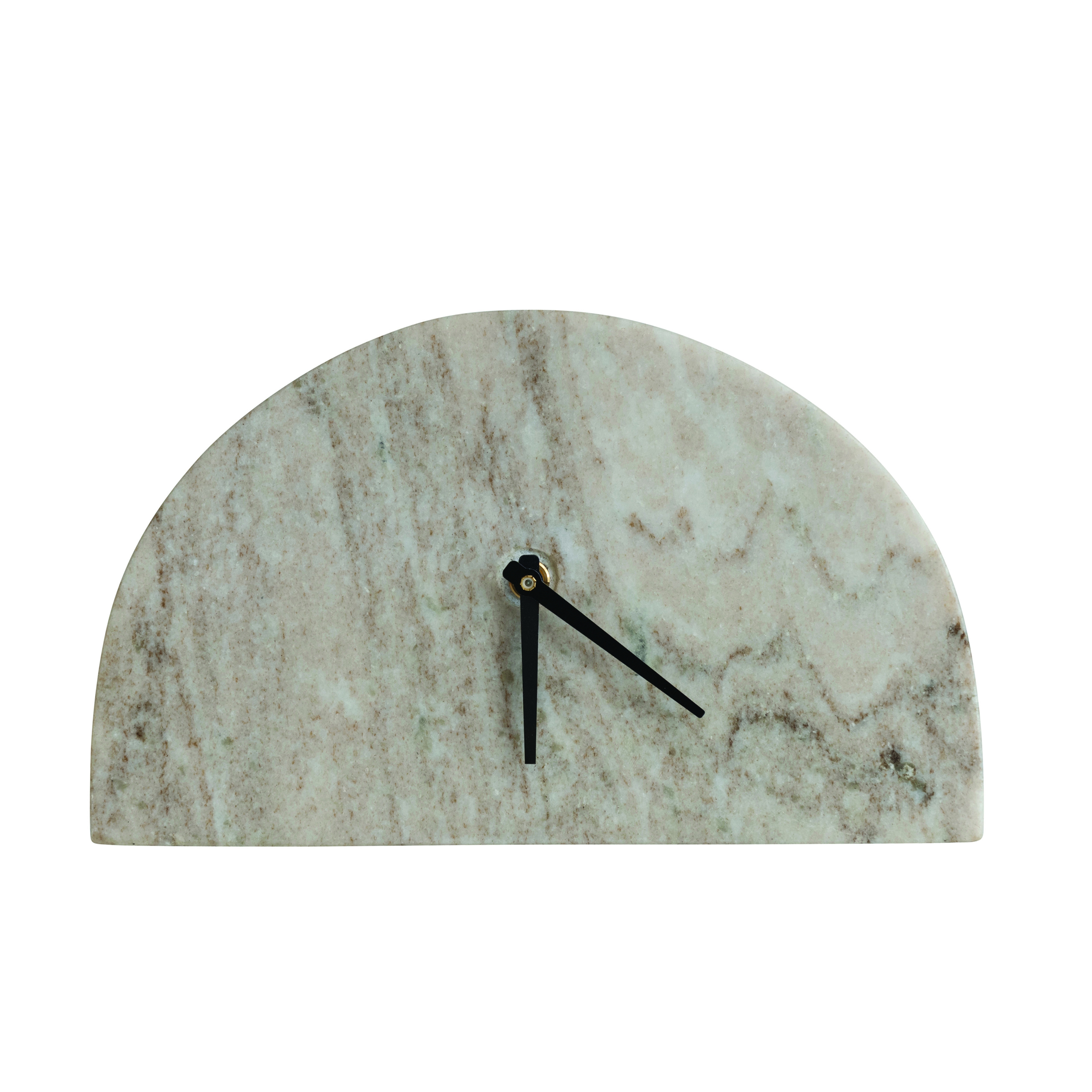 Decorative Half Moon Marble Mantel Clock, Beige and Black - Image 1