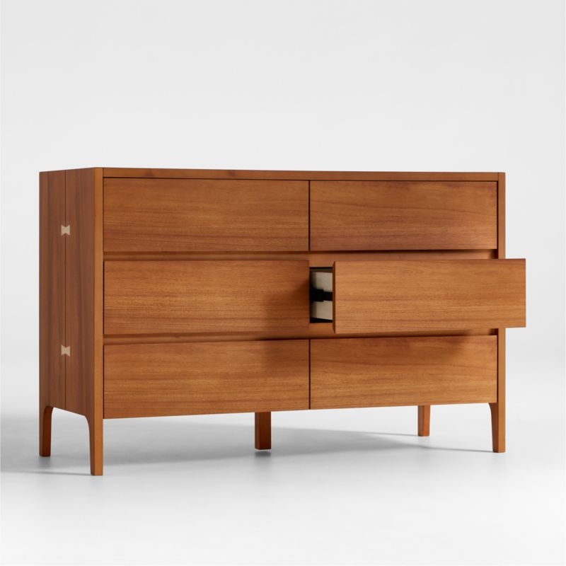 Nova 50" Natural Acacia Wood Wide 6-Drawer Kids Dresser - Image 2