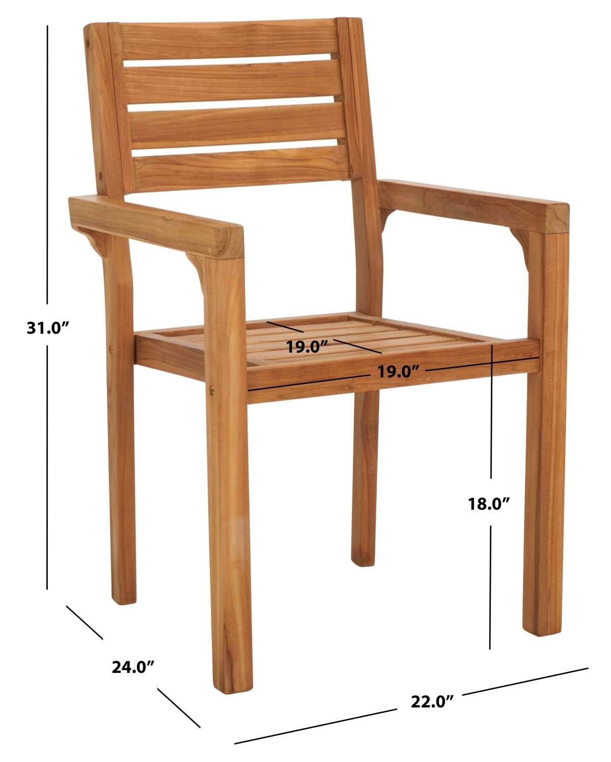 Indoor-Outdoor Leon Solid Teak Stacking Chair - Natural - Safavieh - Image 7