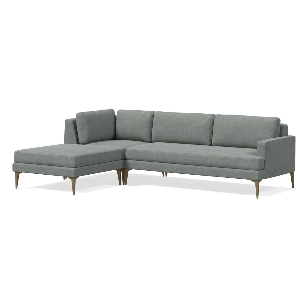 Andes 101" Left Multi Seat 3-Piece Ottoman Sectional, Petite Depth, Distressed Velvet, Mineral Gray, BB - Image 0