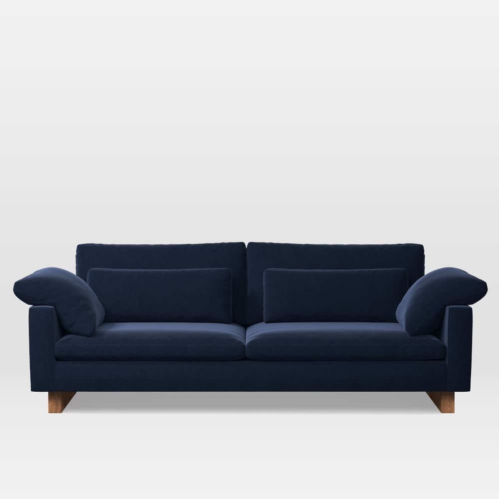Harmony 92" Multi-Seat Sofa, Standard Depth, Performance Velvet, Ink Blue, Dark Walnut - Image 0