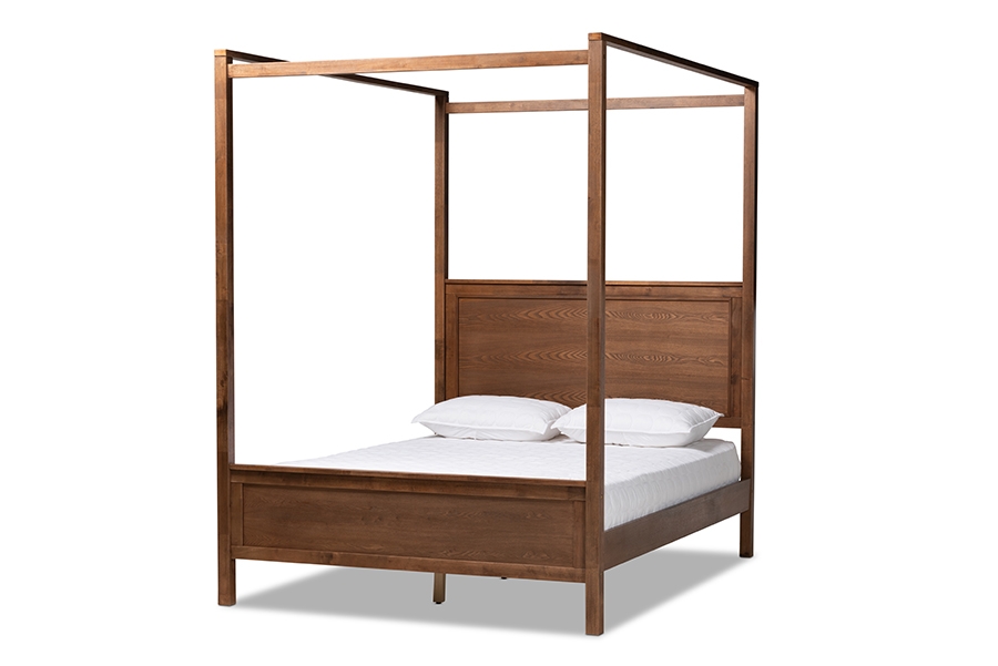 Veronica Modern and Contemporary Walnut Brown Finished Wood Queen Size Platform Canopy Bed - Image 2