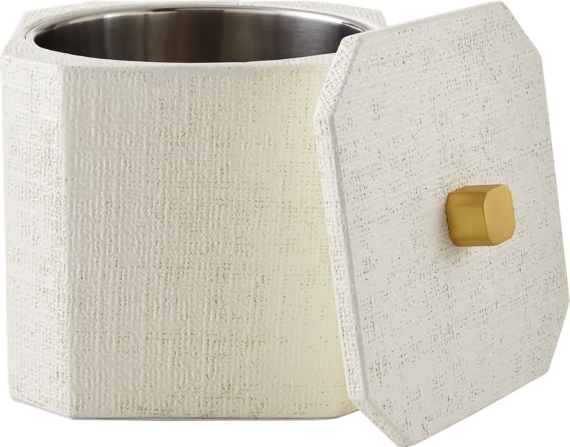 Rene Lacquered Linen White Ice Bucket - Image 3