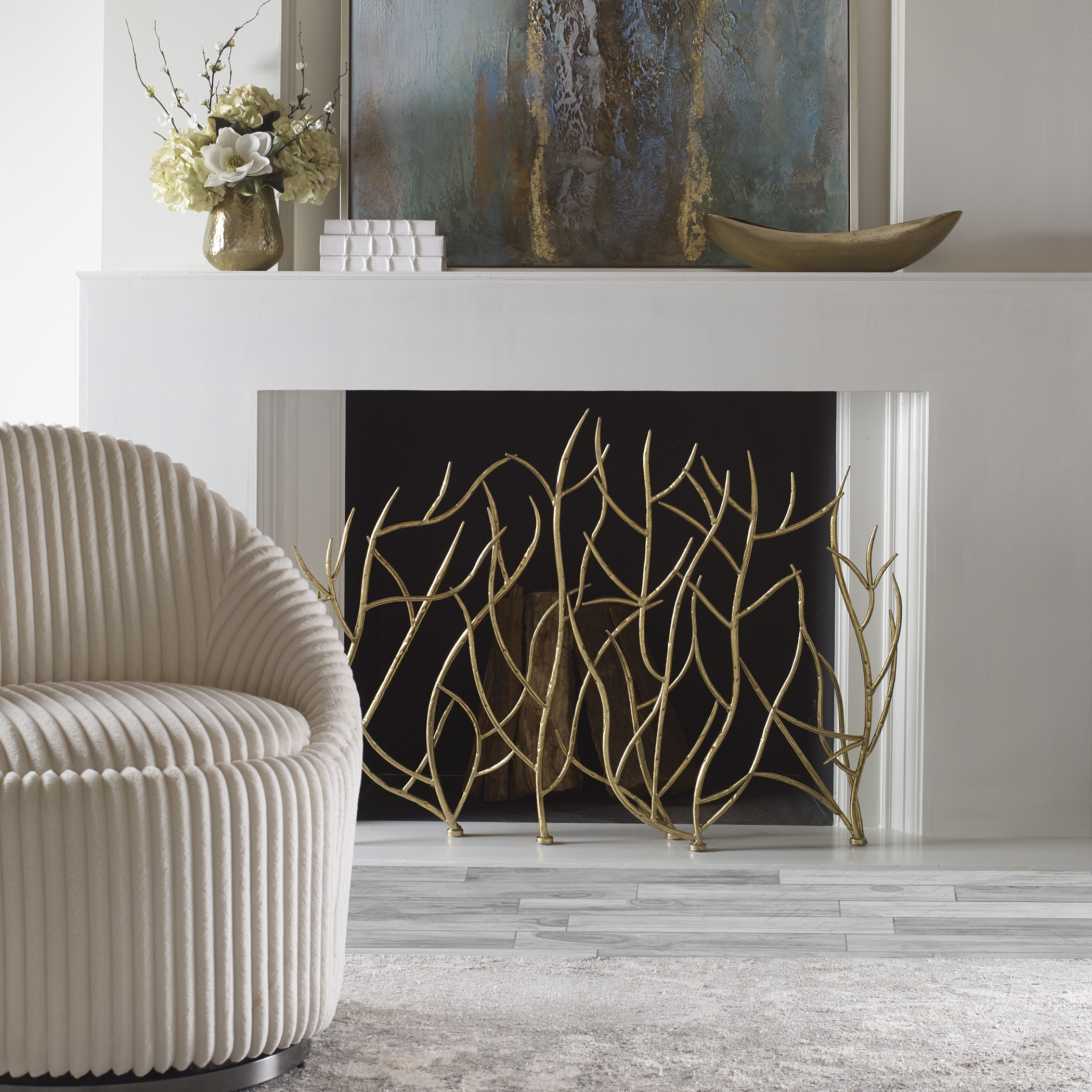 Gold Branches Decorative Fireplace Screen - Image 1