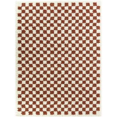 Huttonsville Burnt Orange Checkered Shag Area Rug - Image 0