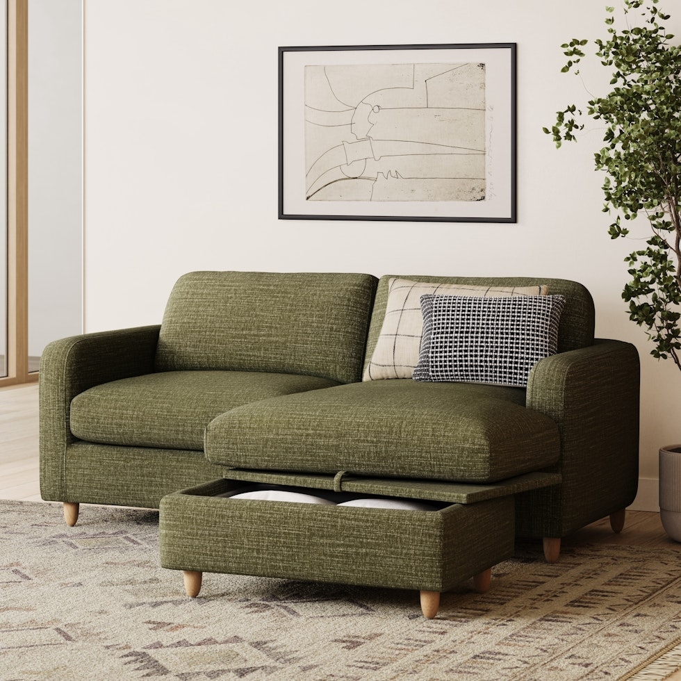 Vati 80" Right Storage Sectional -  Natural Oak and Napa Moss - Image 1