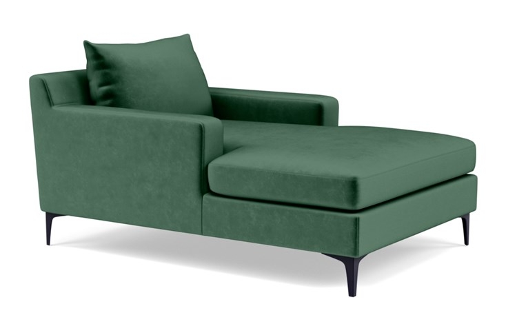 Sloan Chaise Chaise Lounge with Green Malachite Fabric, double down blend cushions, and Matte White legs - Image 1