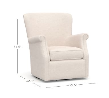 SoMa Minna Upholstered Swivel Armchair, Polyester Wrapped Cushions, Sunbrella Performance Essential Ivory - Image 2