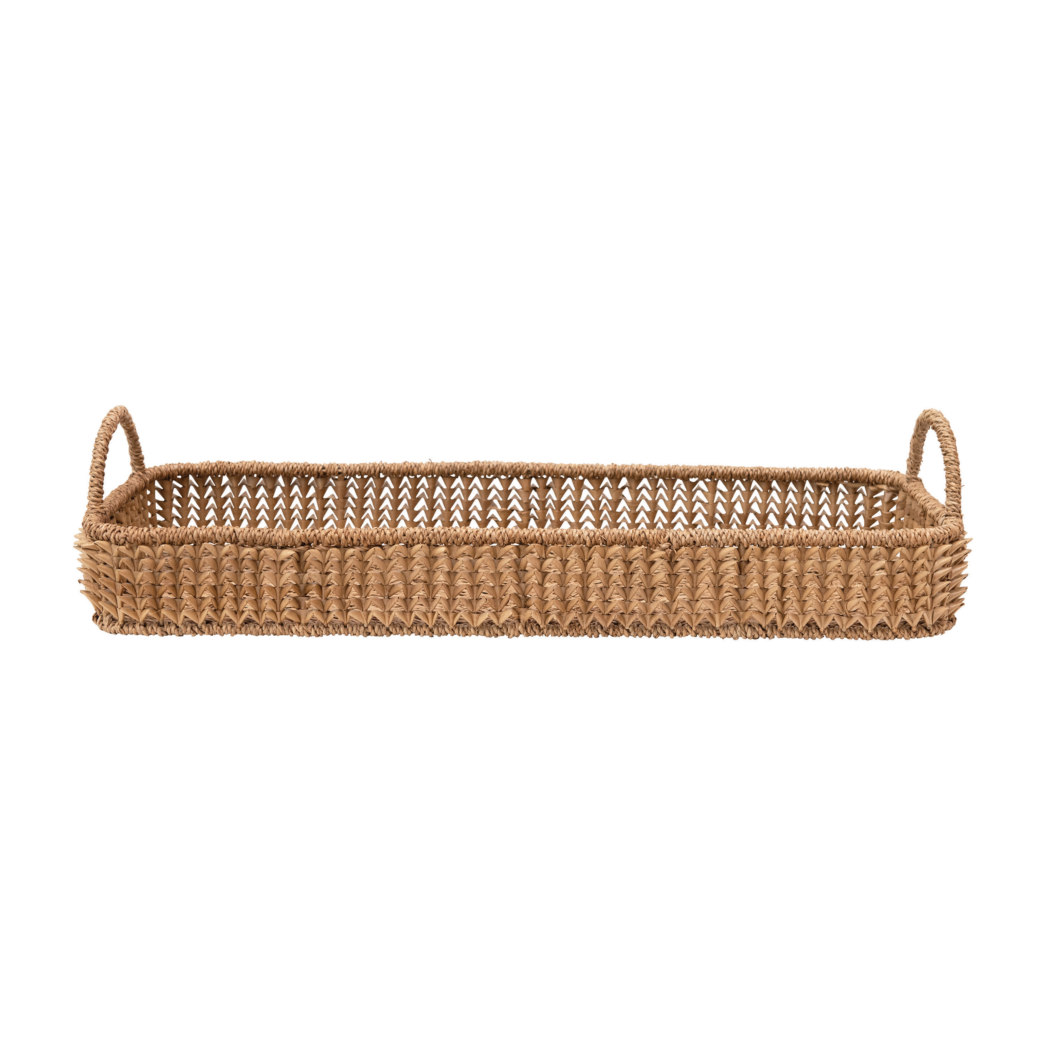Decorative Hand-Woven Buri Palm Tray with Handles, Natural - Image 0