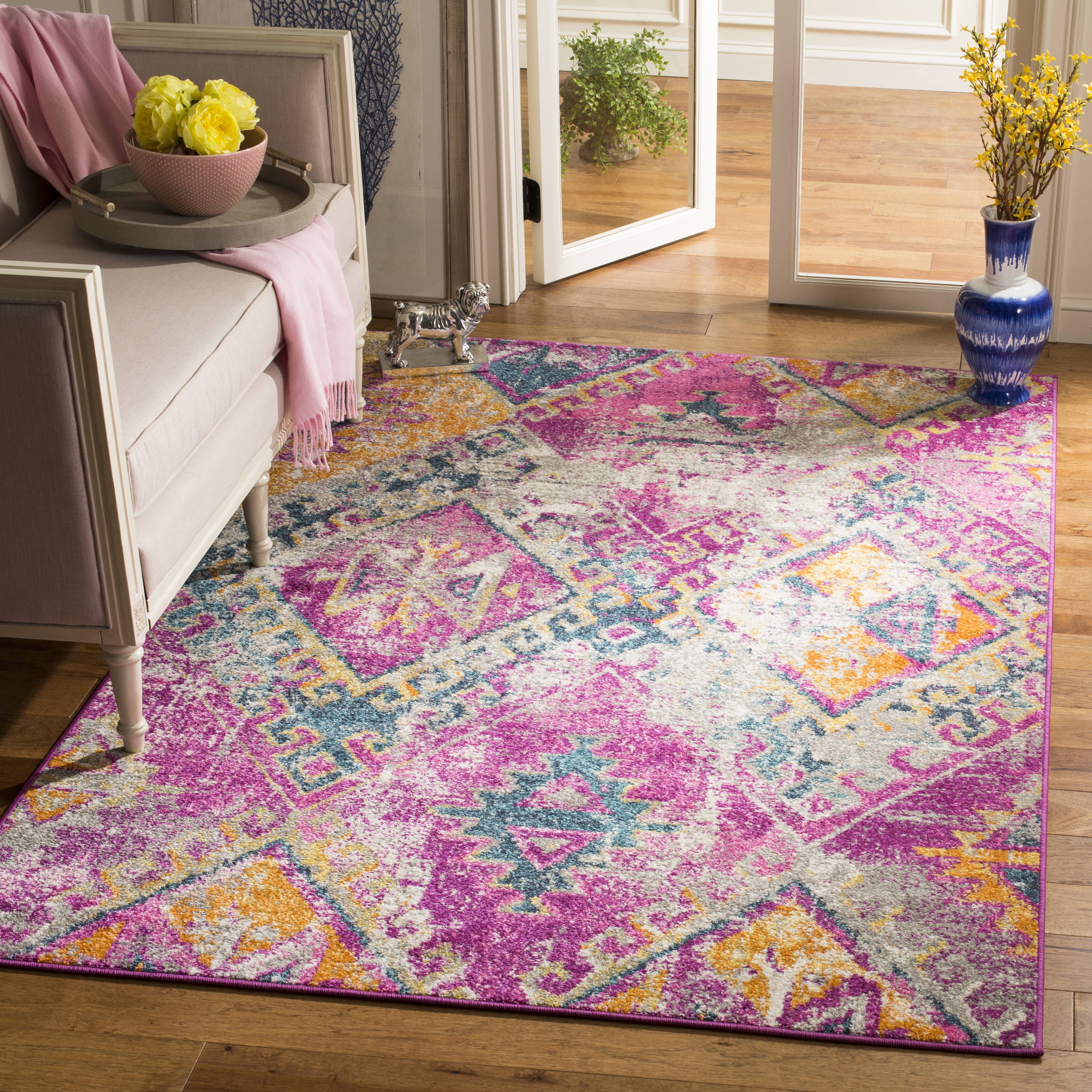 Arlo Home Woven Area Rug, MAD125F, Fuchsia/Blue,  4' X 6' - Image 1