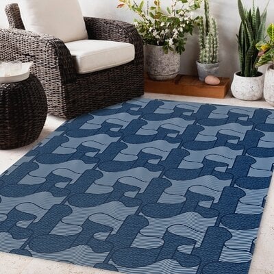 RIBBON NAVY Outdoor Rug By Becky Bailey - Image 0