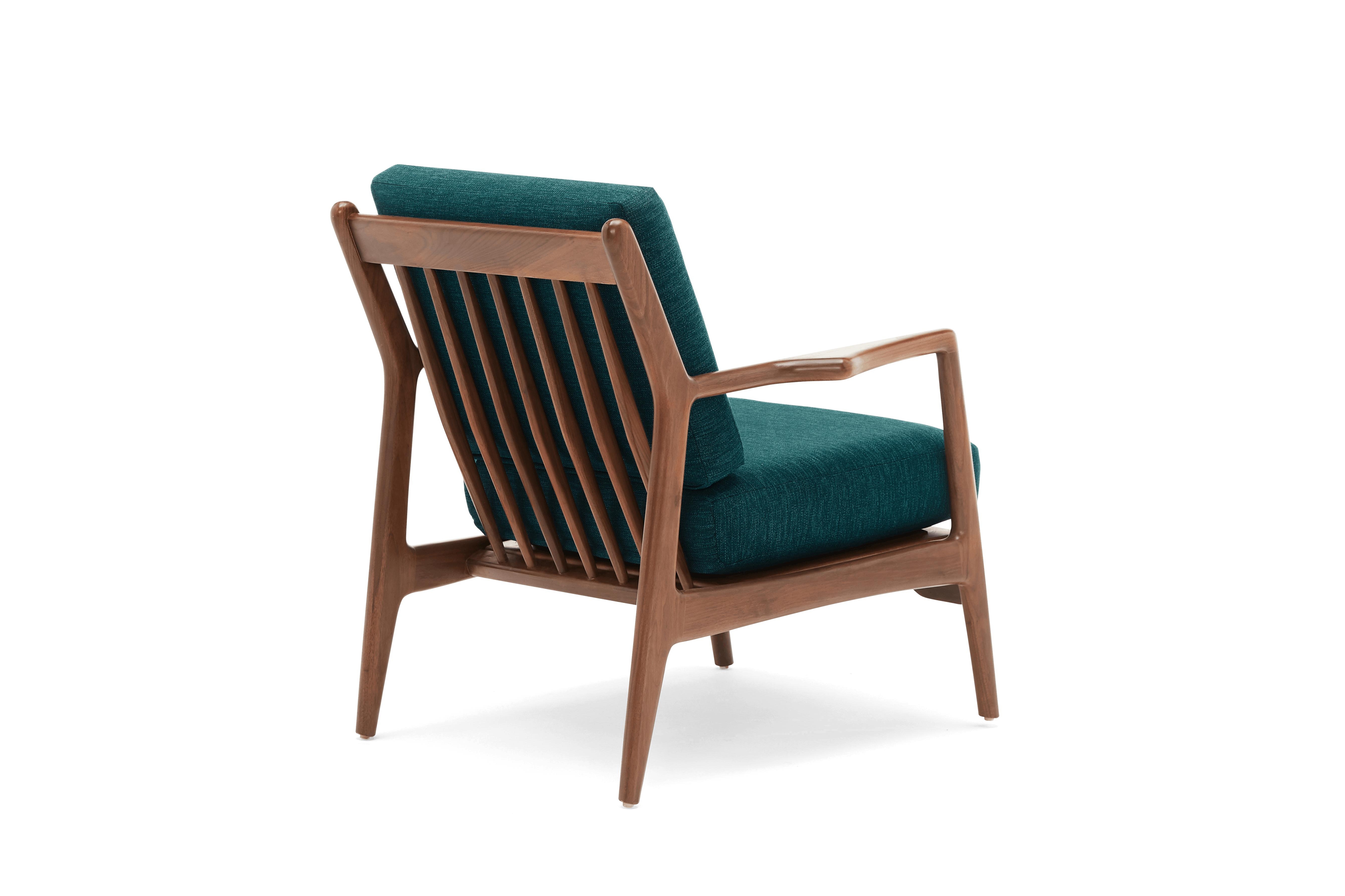 Blue Collins Mid Century Modern Chair - Key Largo Zenith Teal - Walnut - Image 3