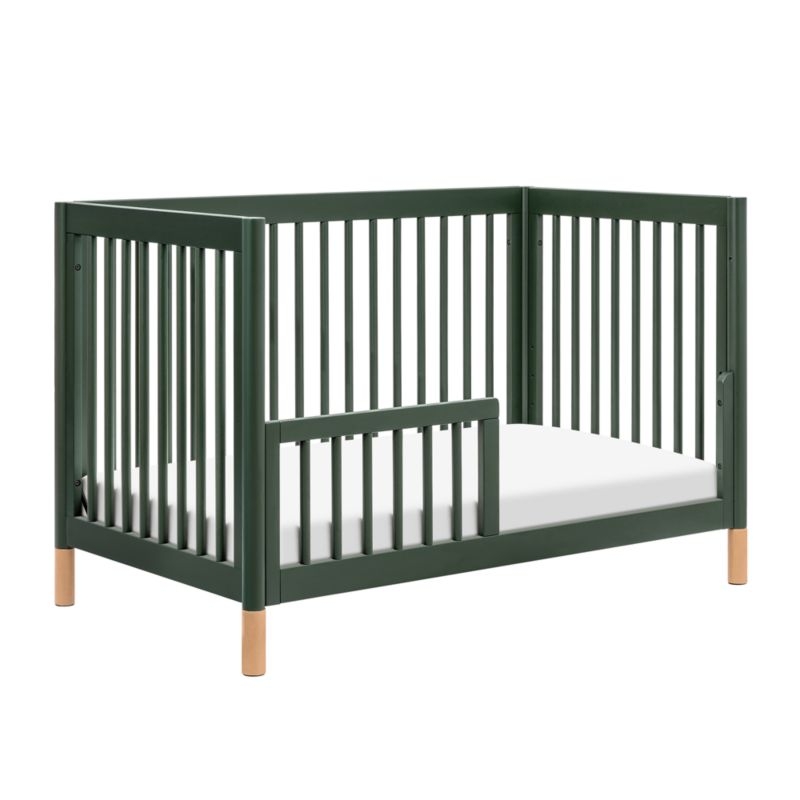 Babyletto Gelato Forest Green Natural Wood & Vegan Tan Leather 4-in-1 Convertible Baby Crib with Toddler Bed Conversion Kit - Image 5