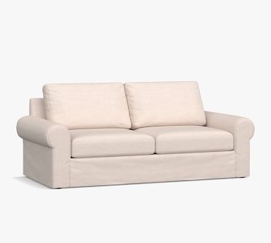 Big Sur Roll Arm Slipcovered Sofa 84" with Bench Cushion, Down Blend Wrapped Cushions, Denim Warm White - Image 3