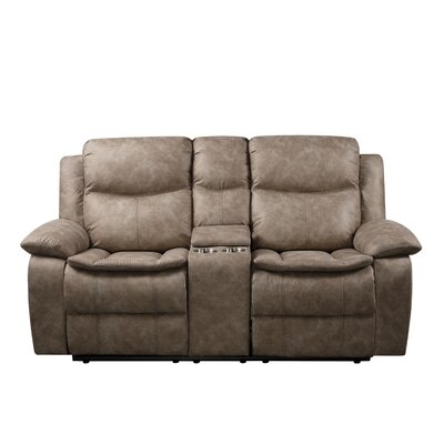 76" Wide Faux Leather Pillow top Arm Reclining Loveseat - Image 0