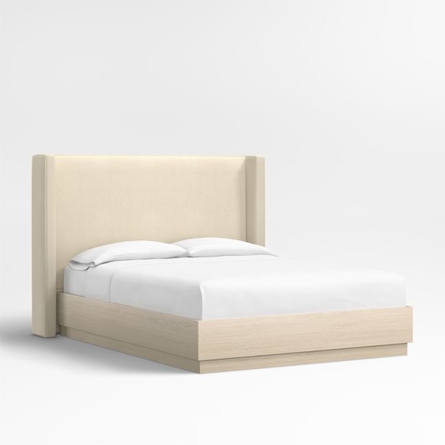 Arden 52" Ivory Upholstered Queen Headboard with Batten White Oak Bed Base - Image 0