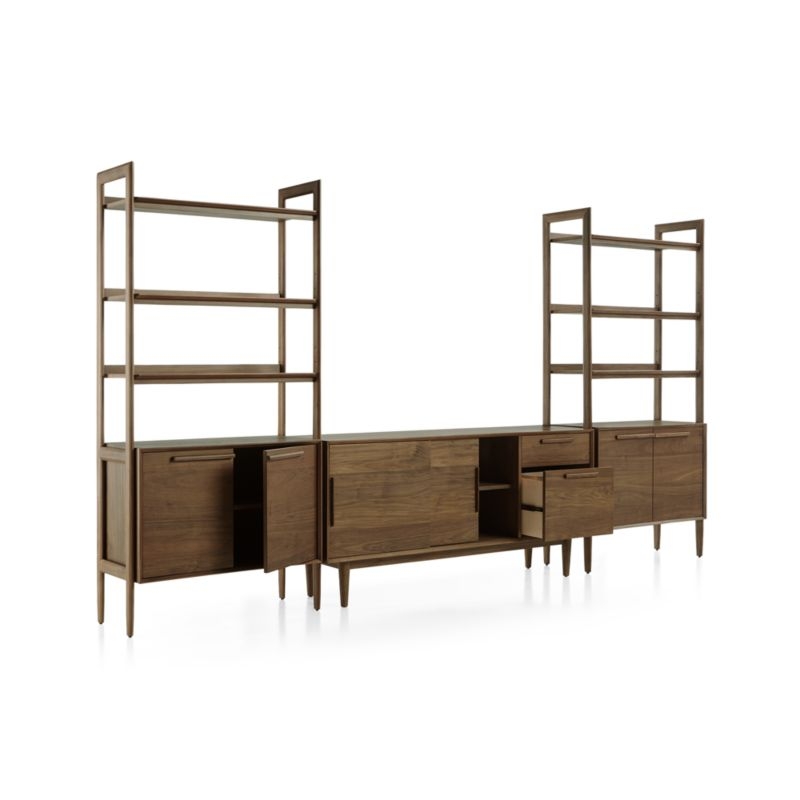 Tate Walnut 64.5" Storage Media Console with 2 Bookcase Cabinets - Image 3