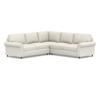 PB Comfort Roll Arm Upholstered 3-Piece L-Shaped Corner Sectional, Box Edge Down Blend Wrapped Cushions, Performance Boucle Oatmeal - Image 0