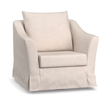 SoMa Brady Slope Arm Slipcovered Swivel Armchair, Polyester Wrapped Cushions, Washed Canvas Graphite - Image 1