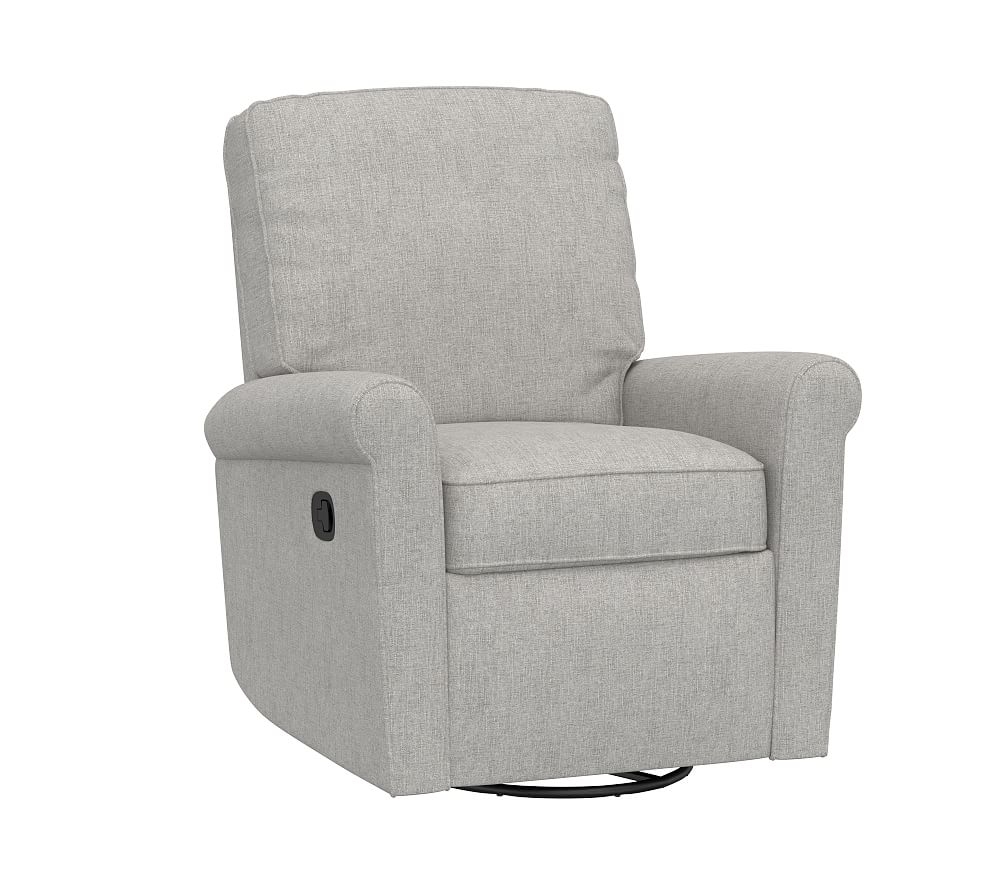 Comfort Small Spaces Manual Swivel Glider & Recliner, Brushed Chenille, Fog - Image 0