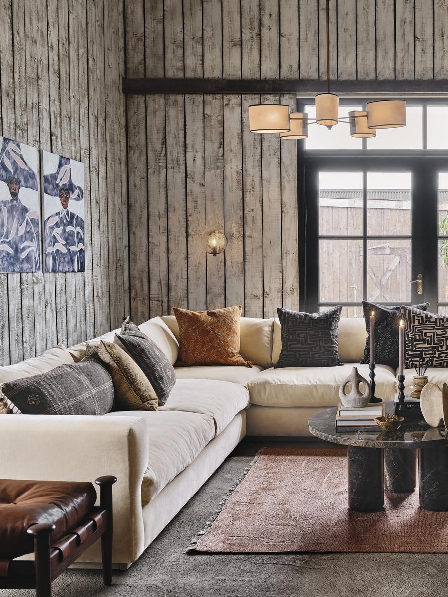 Mossley Corner Sofa, Velvet, Porcelain, US - Image 0