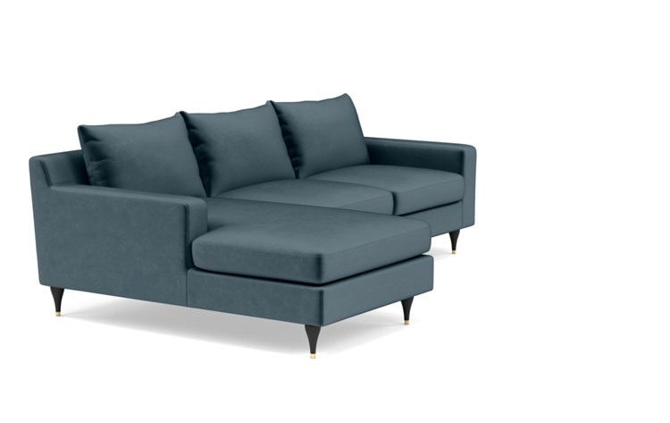 Sloan Left Sectional with Blue Sapphire Fabric, down alternative cushions, and Matte Black with Brass Cap legs - Image 1