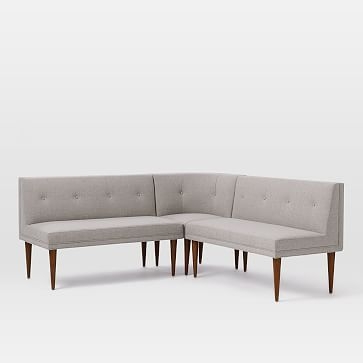 Mid Century Banquette Pack 1: 1 Round Corner + 2 Benches,Deco Weave,Pearl Gray,Pecan - Image 3