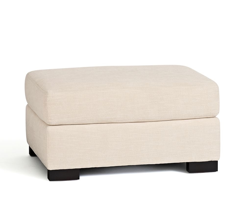 Turner Upholstered Ottoman 31", Polyester Wrapped Cushions, Performance Heathered Basketweave Alabaster White - Image 0