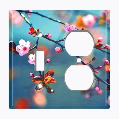 Metal Light Switch Plate Outlet Cover (Sakura Flowers - Single Toggle Single Duplex) - Image 0