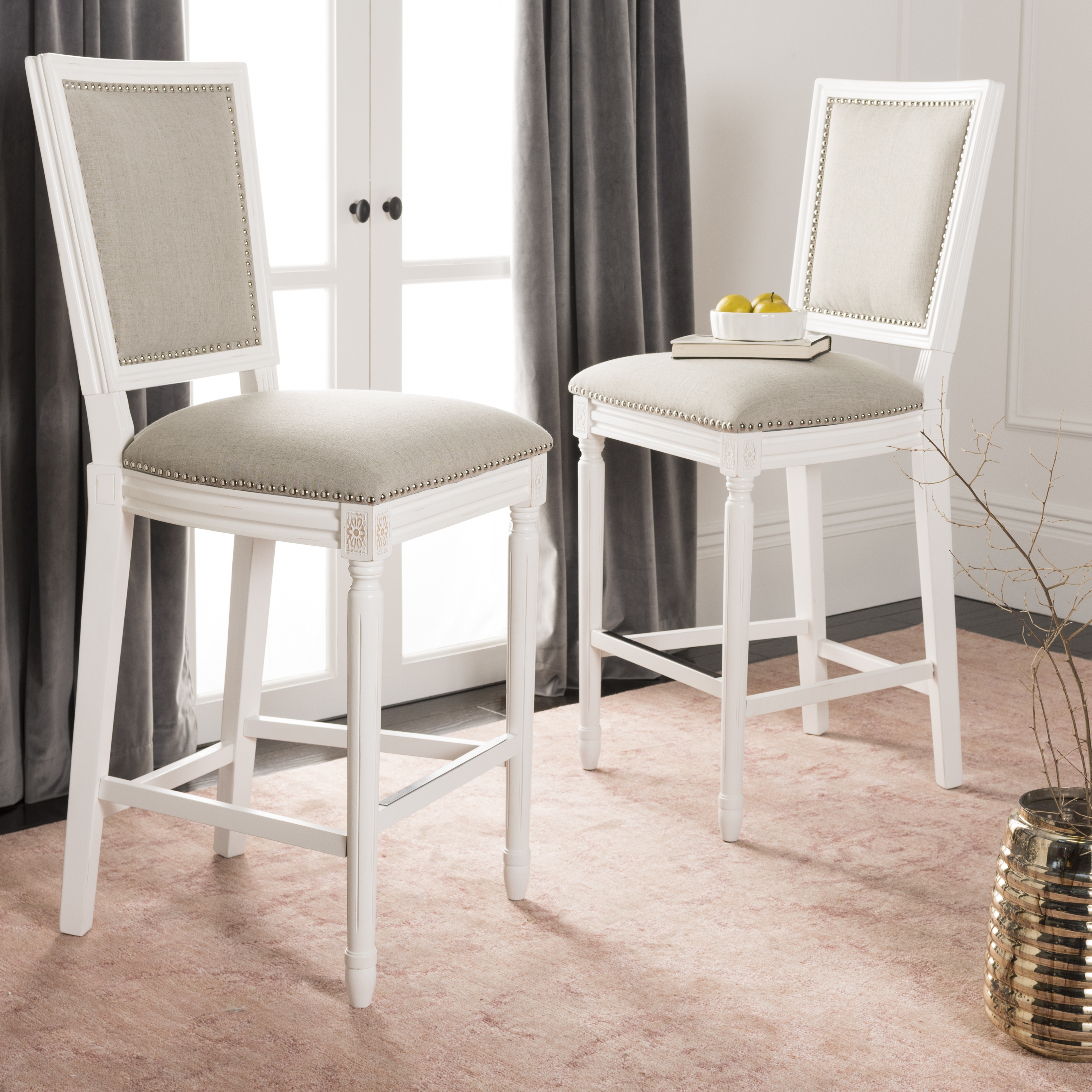 Buchanan Rect Bar Stool - Light Grey/Cream - Safavieh - Image 1