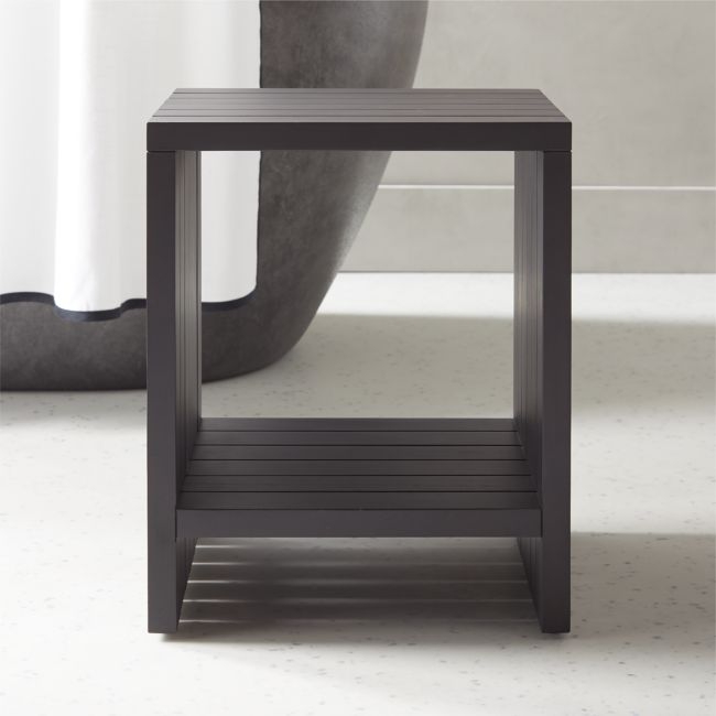 Teak Black Bathroom Stool - Image 0